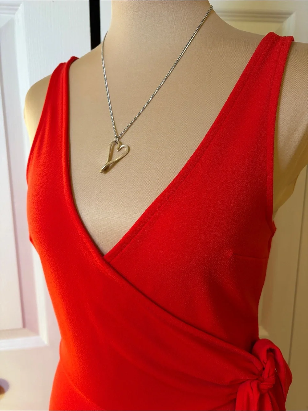 Express Red faux wrap dress size small deep V neck crossover stretch tank top